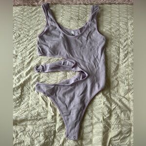 Lavender Ribbed Cut-Out Bodysuit